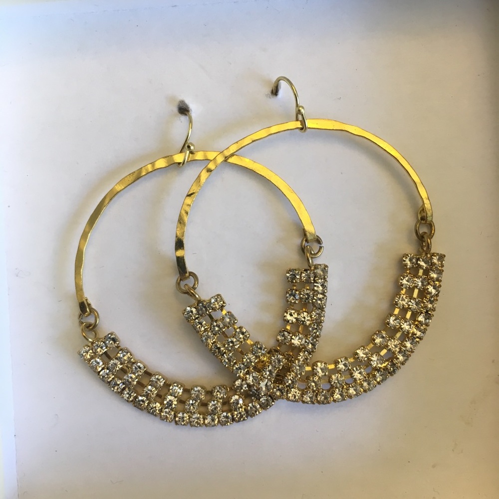 Anthropologie Gold & Rhinestone Hoops